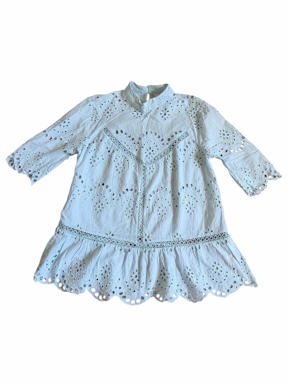Adiva Light Blue Eyelet Cotton Tunic Dress XS